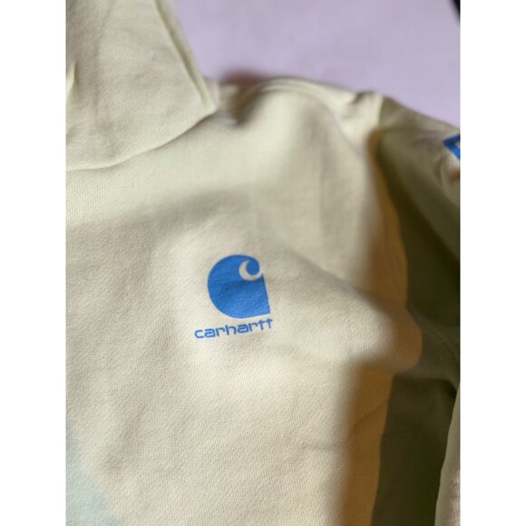Carhartt Youth SZ 7 Yellow Hooded Sweatshirt With Blue Logo Graphic - Picture 2 of 10